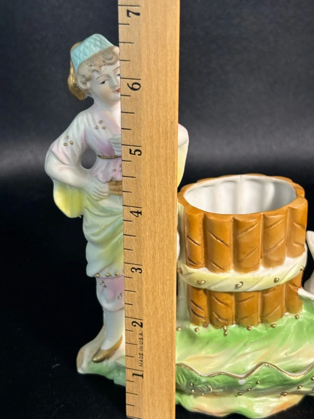 Vintage Occupied Japan Porcelain Bisque Victorian Woman Vase By Paulux 6.5”